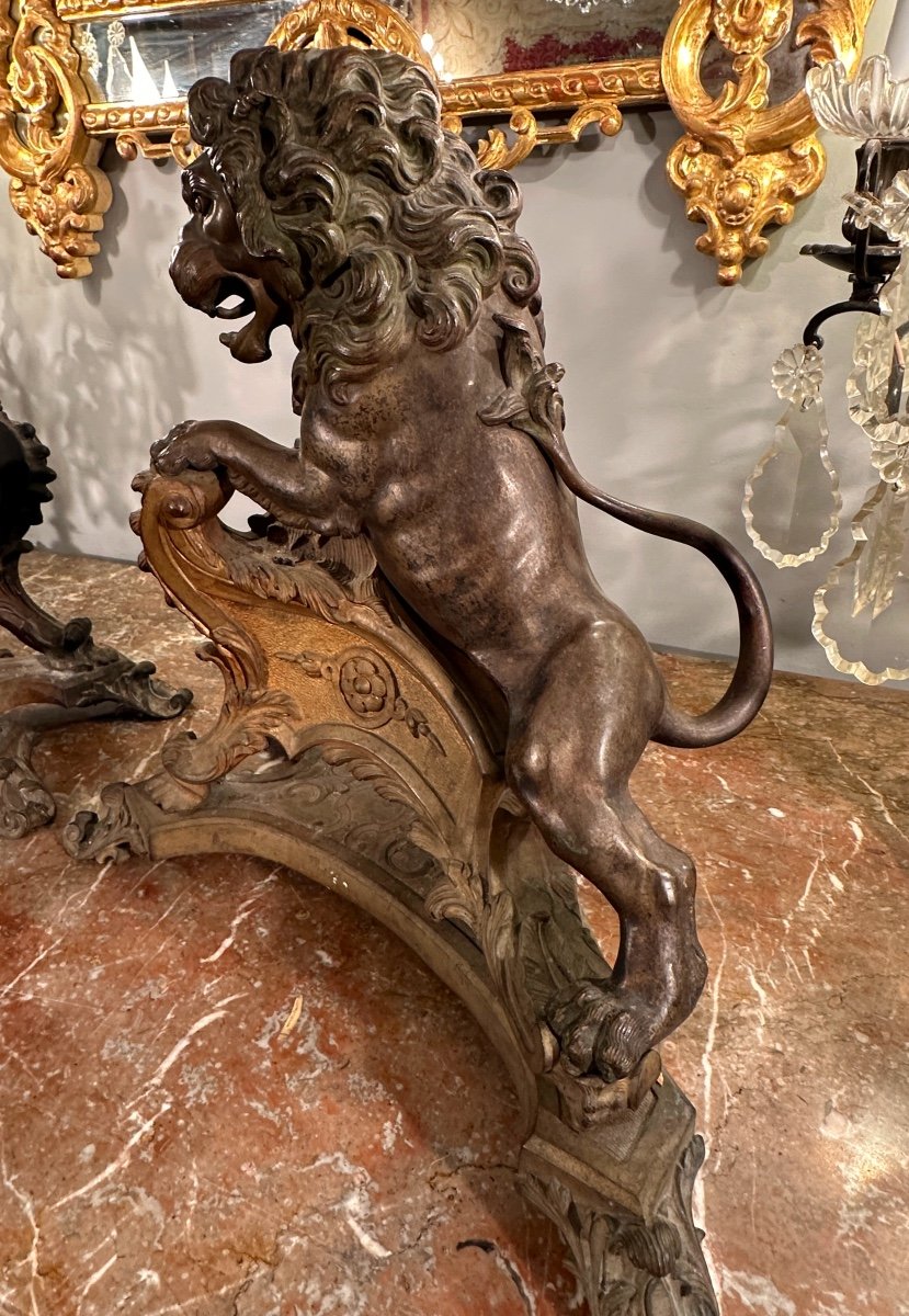 Rare Pair Of Bronze Lion Lights In Regency Style 19th Century-photo-2