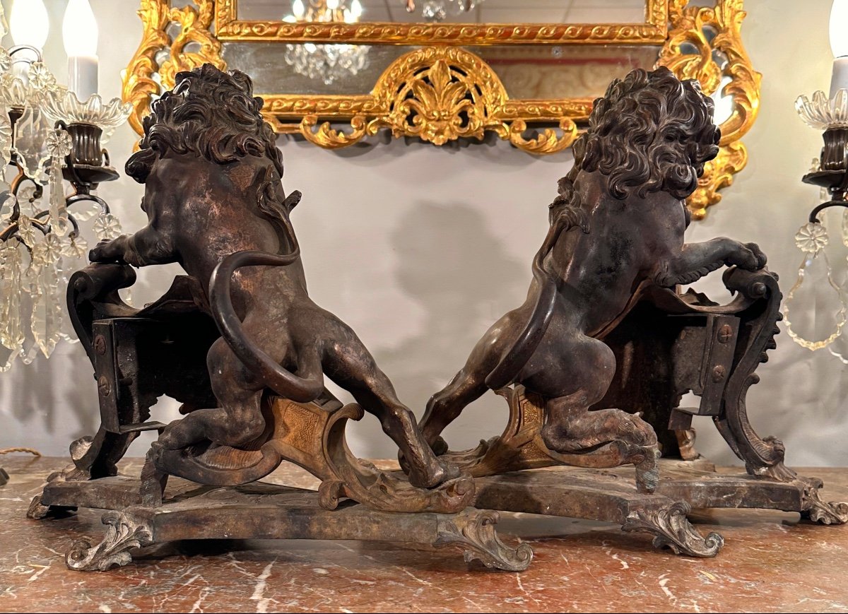 Rare Pair Of Bronze Lion Lights In Regency Style 19th Century-photo-5