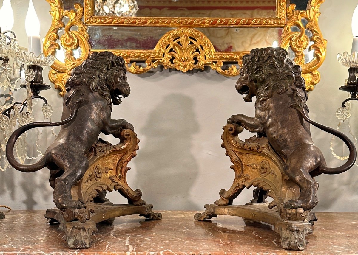 Rare Pair Of Bronze Lion Lights In Regency Style 19th Century-photo-6