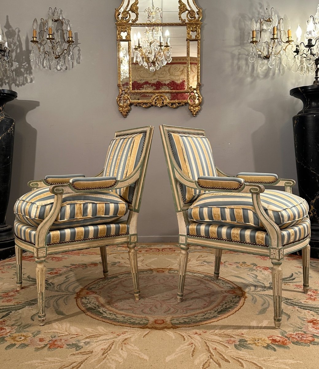 Pair Of Louis XVI Style Queen Armchairs Circa 1900-photo-2