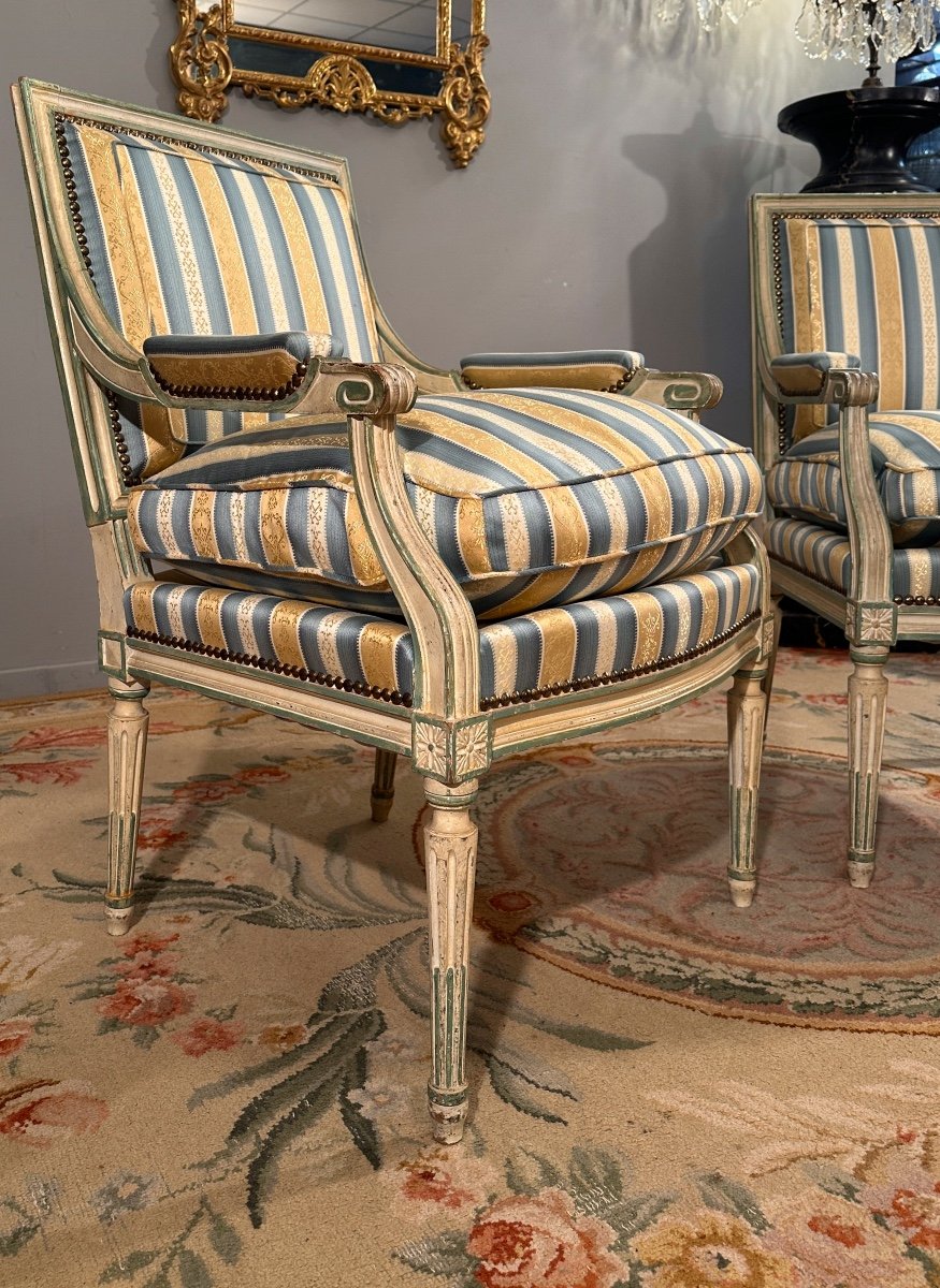 Pair Of Louis XVI Style Queen Armchairs Circa 1900-photo-3