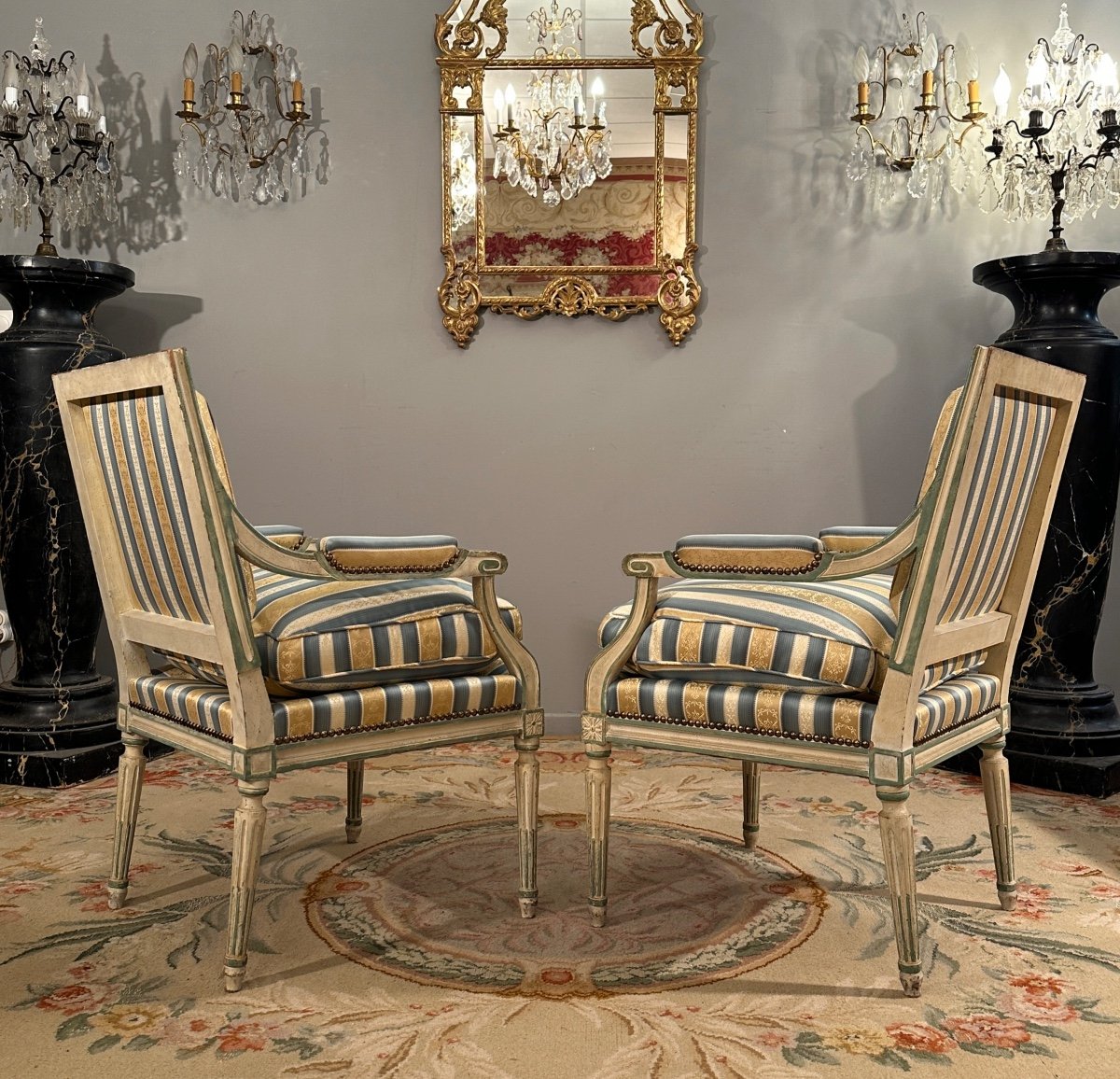 Pair Of Louis XVI Style Queen Armchairs Circa 1900-photo-2