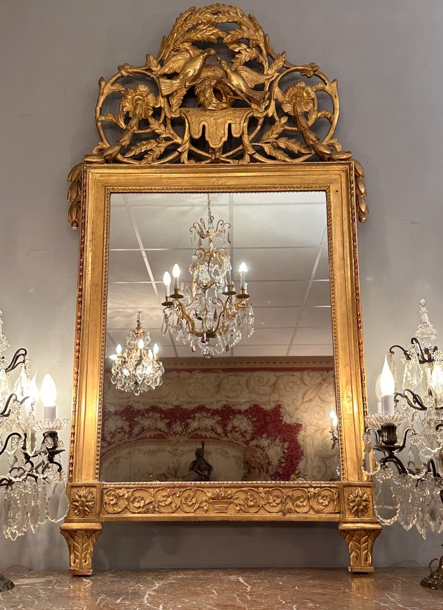 Large Louis XVI Period Gilded Wood Mirror Circa 1780-photo-2