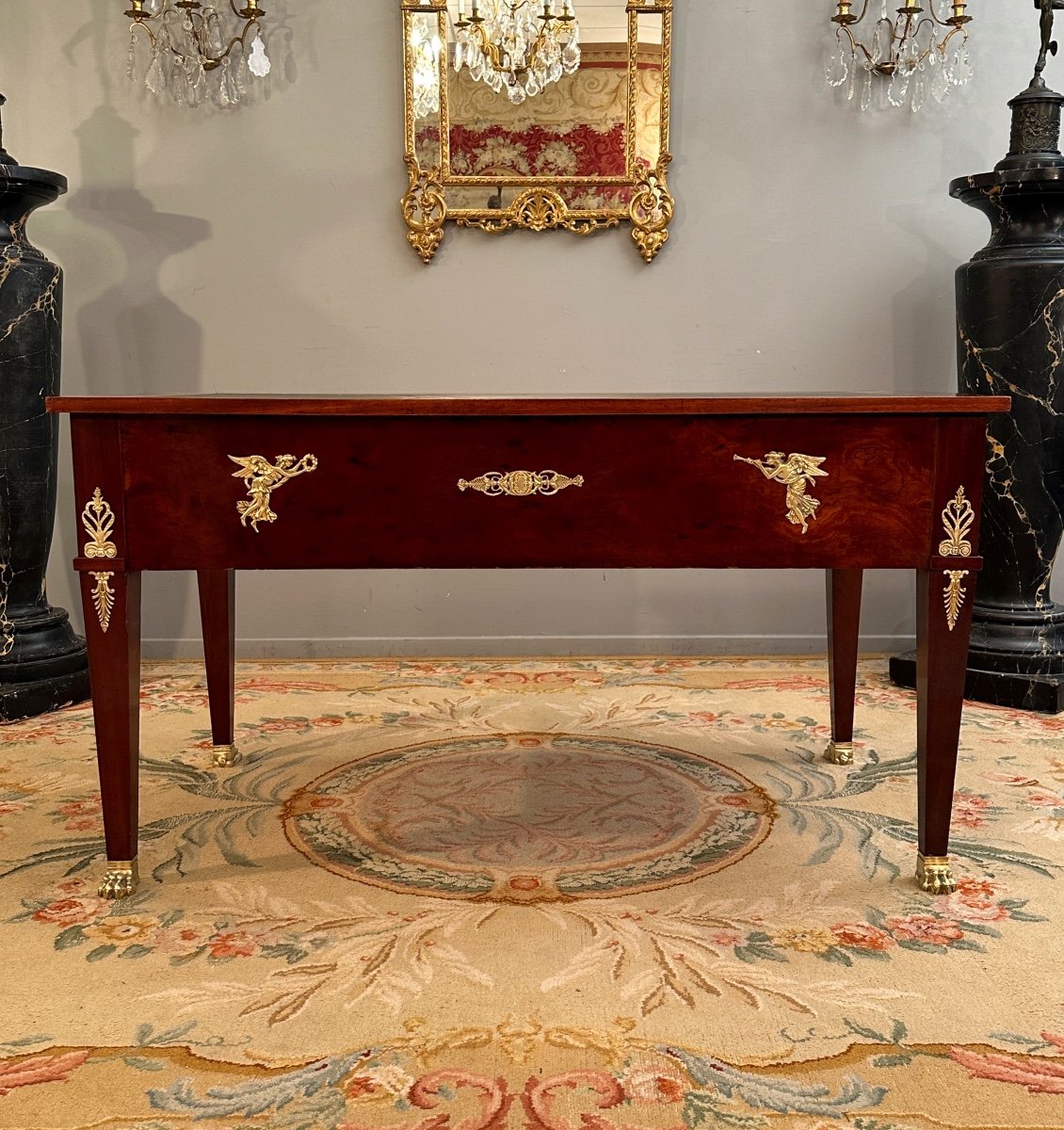 Empire Style Mahogany Ceremonial Flat Desk Return From Egypt 19th Century-photo-2