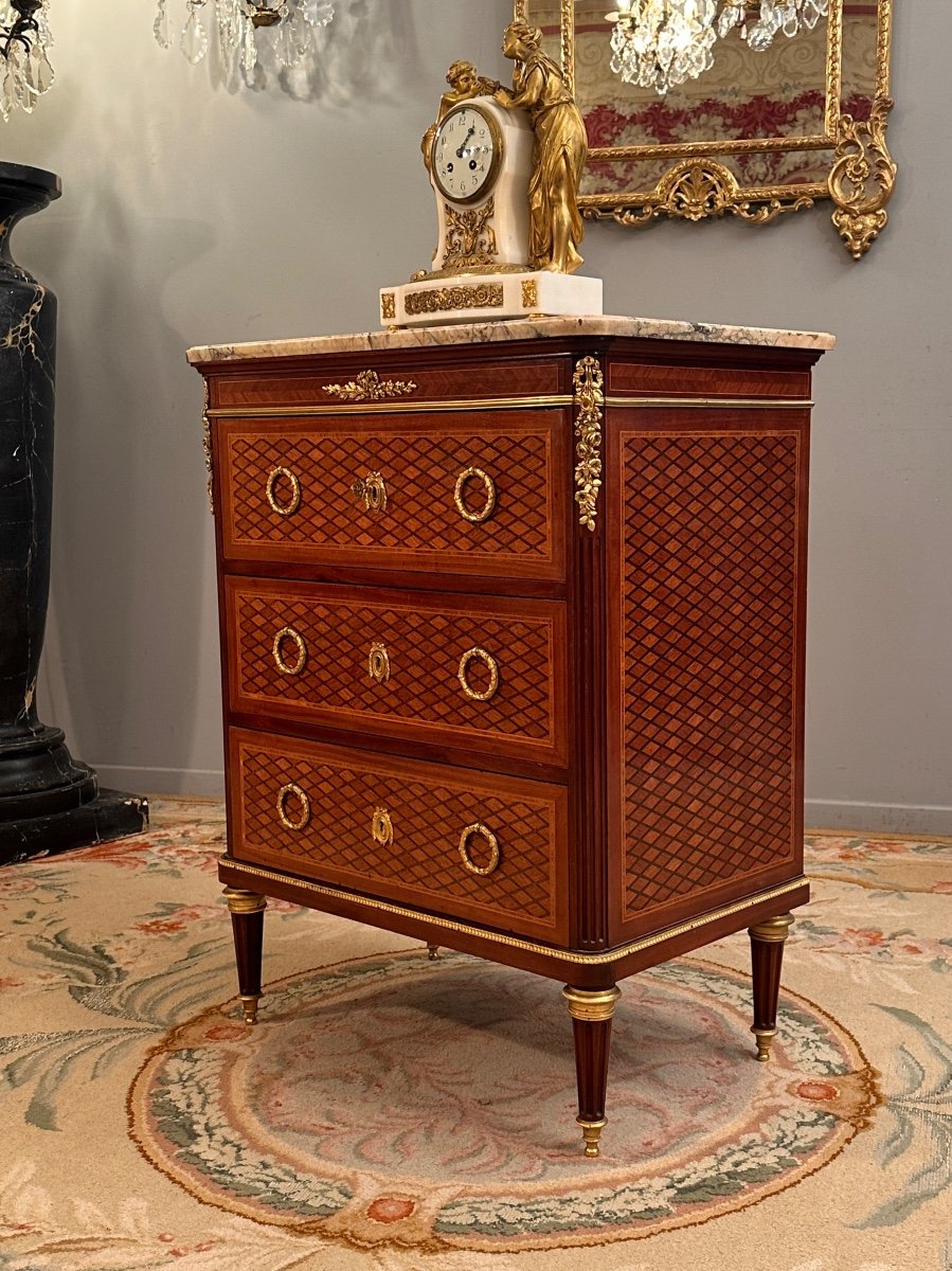 Maison Krieger, Louis XVI Style Marquetry Chest Of Drawers, 19th Century-photo-7