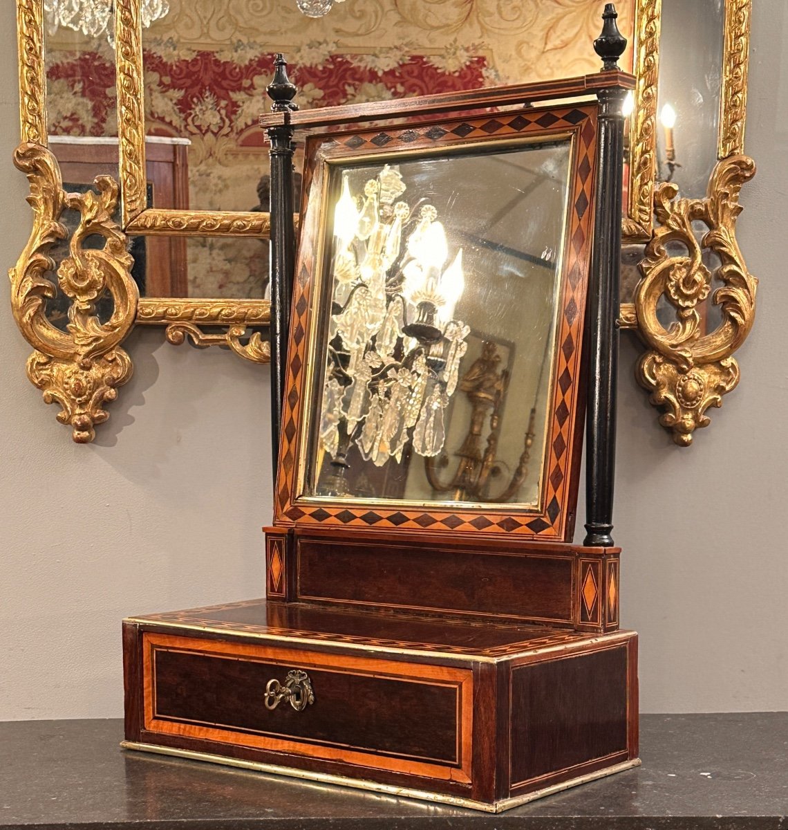 Louis XVI Period Marquetry Table Psyche Around 1780-photo-3