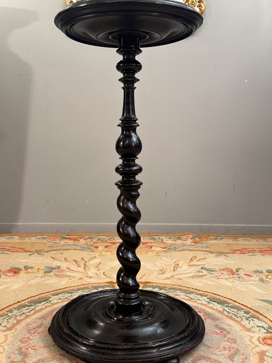 Louis XIII XVIIth Period Blackened Wood Pedestal Selette-photo-1