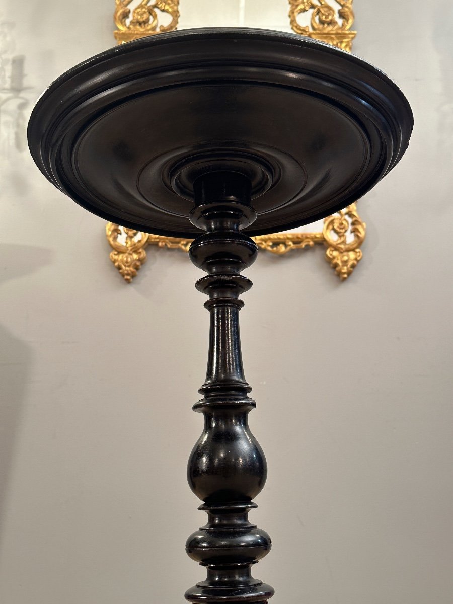 Louis XIII XVIIth Period Blackened Wood Pedestal Selette-photo-2