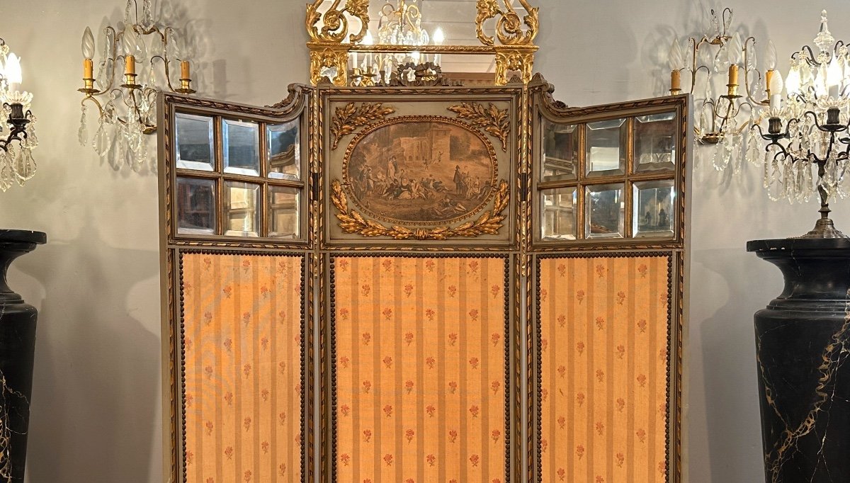 Louis XVI Style Lacquered Wooden Screen, 19th Century-photo-2