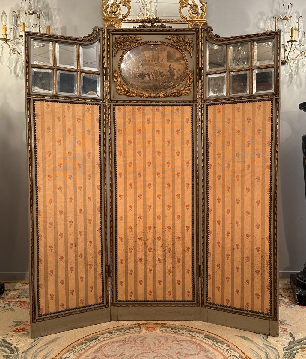 Louis XVI Style Lacquered Wooden Screen, 19th Century-photo-3