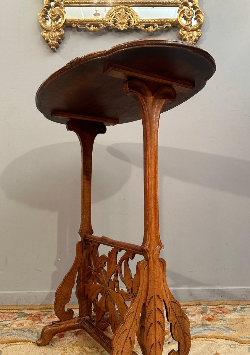 Emile Gallé, Rare Art Nouveau Pedestal Table With Swallows (1846 - 1904)-photo-4