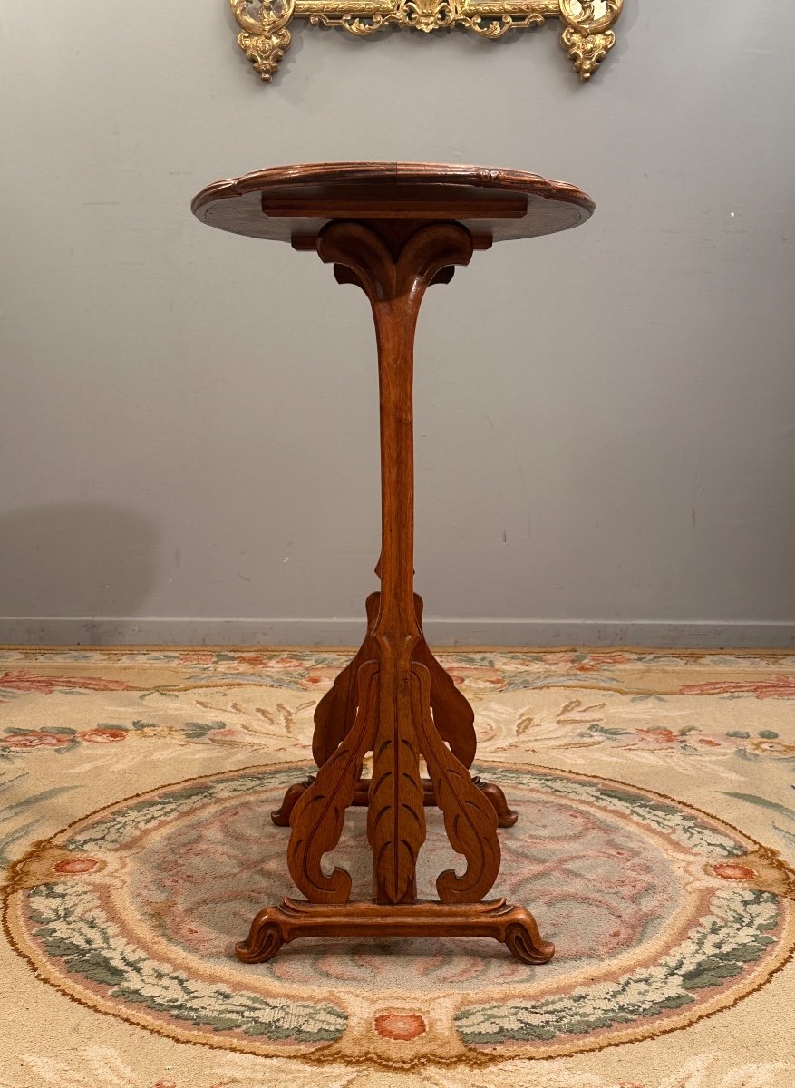 Emile Gallé, Rare Art Nouveau Pedestal Table With Swallows (1846 - 1904)-photo-3