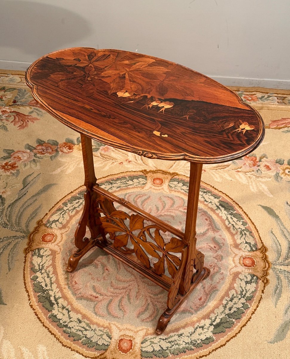 Emile Gallé, Rare Art Nouveau Pedestal Table With Swallows (1846 - 1904)-photo-7