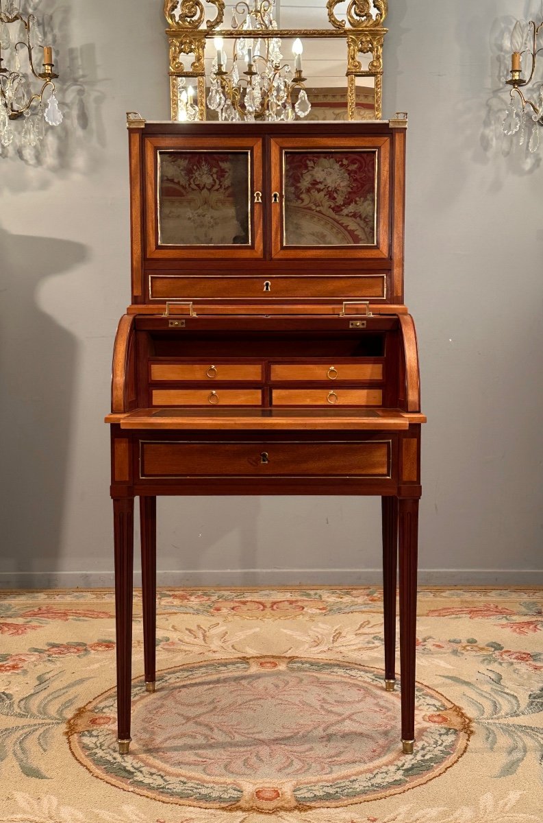 Petit Bureau A Cylindre Bonheur du Jour d'Epoque Louis XVI Vers 1780-photo-1