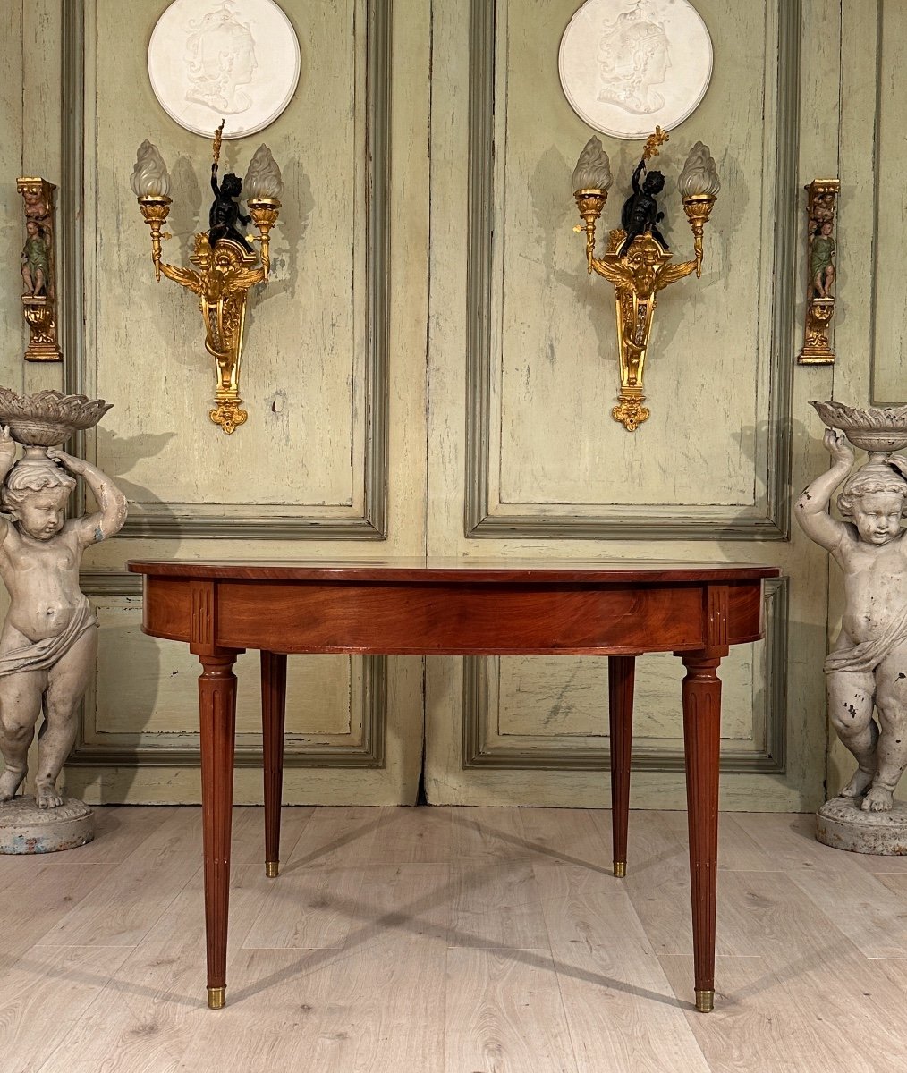 Louis XVI Style Mahogany Dining Table With Band 19th Century (285 Cm)-photo-3