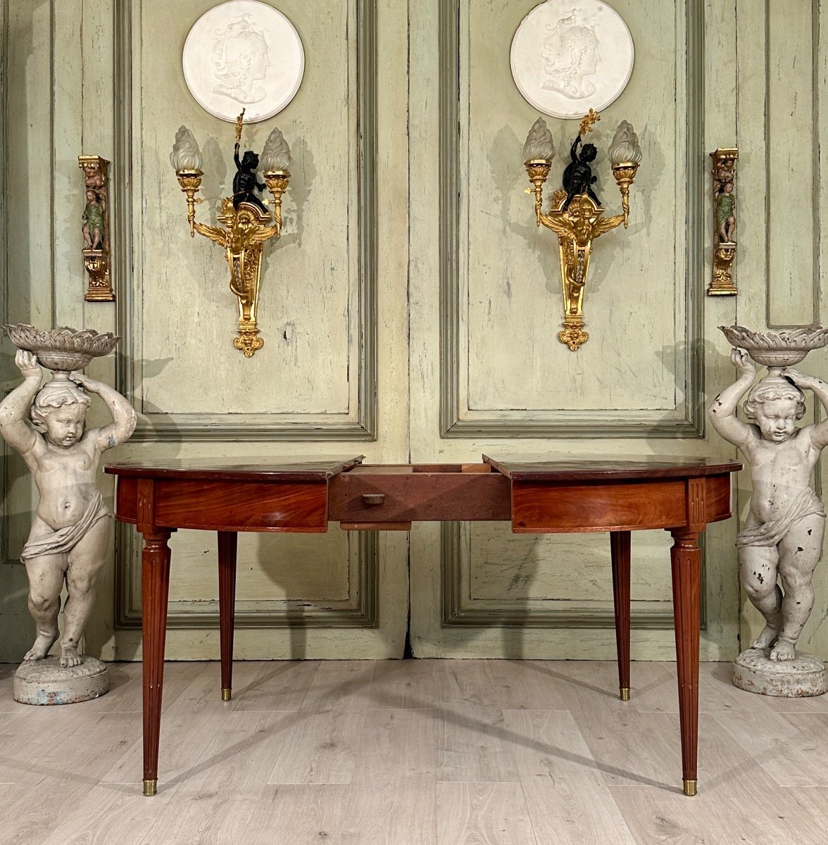 Louis XVI Style Mahogany Dining Table With Band 19th Century (285 Cm)-photo-3