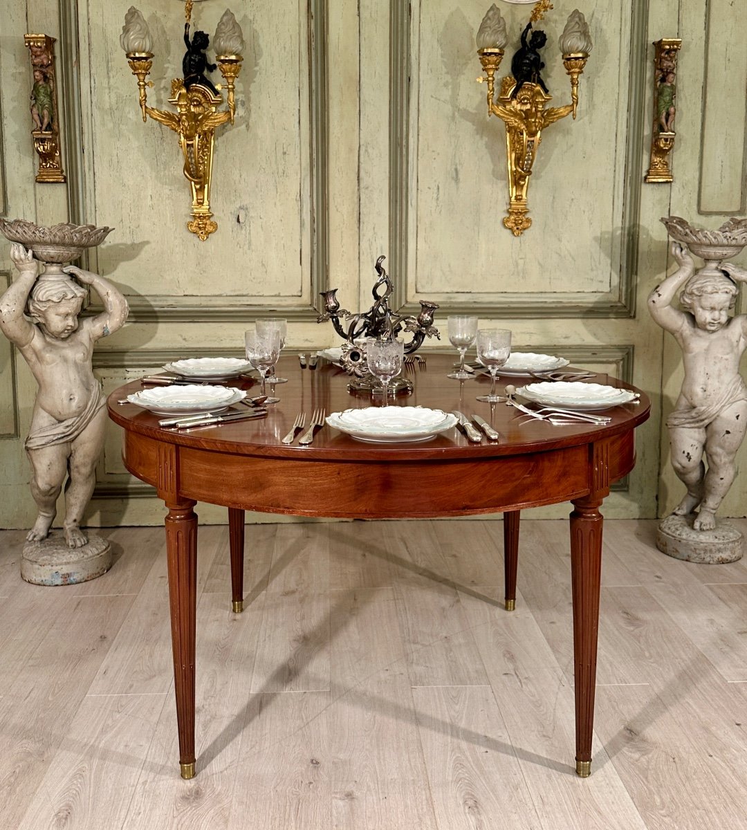 Louis XVI Style Mahogany Dining Table With Band 19th Century (285 Cm)-photo-4