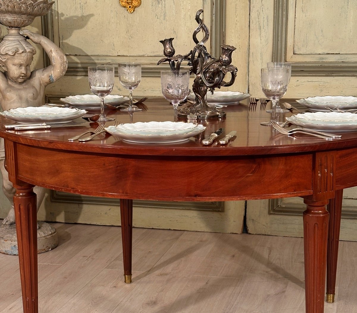 Louis XVI Style Mahogany Dining Table With Band 19th Century (285 Cm)-photo-6