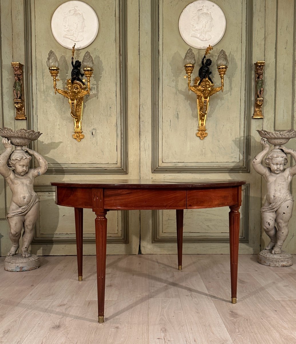 Louis XVI Style Mahogany Dining Table With Band 19th Century (285 Cm)-photo-7