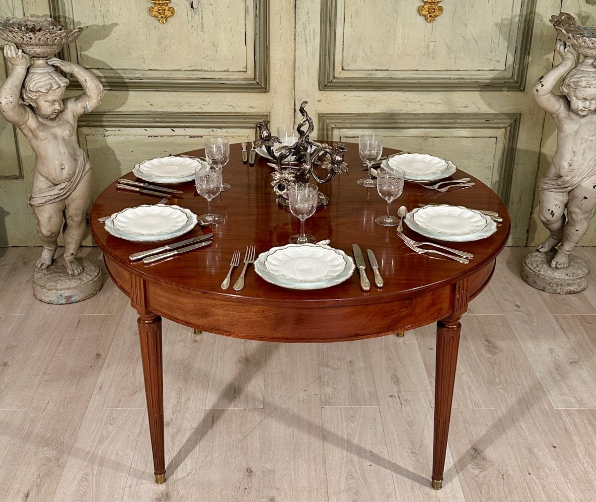 Louis XVI Style Mahogany Dining Table With Band 19th Century (285 Cm)-photo-8