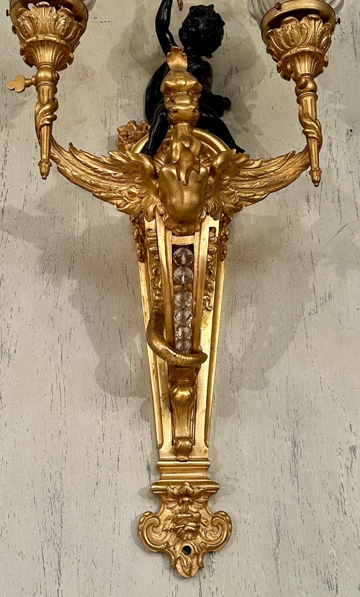 Important Pair Of Cherub Bronze Wall Lights Napoleon III Period (81 Cm)-photo-7