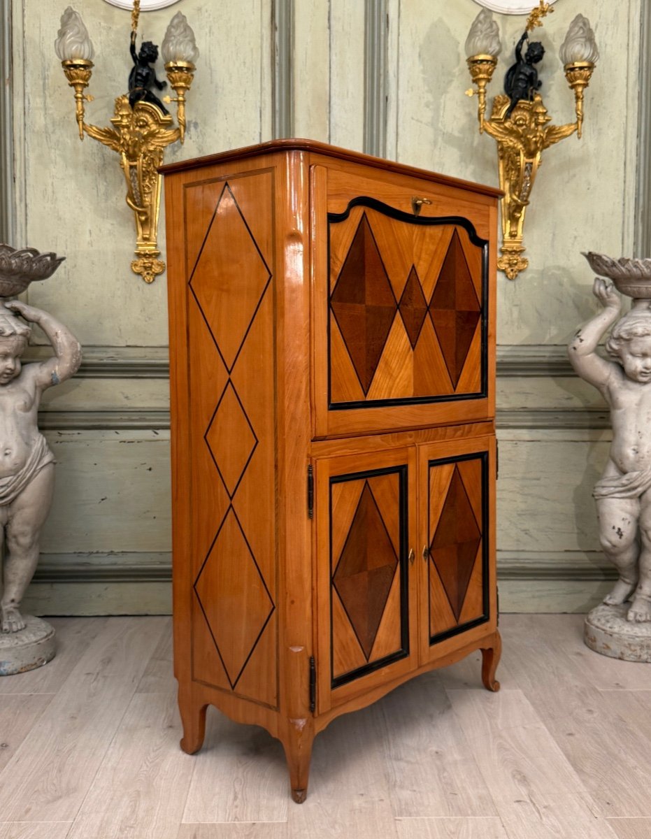 Jean Francois Hache, Louis XV Style Marquetry Secretary, 18th Century-photo-2