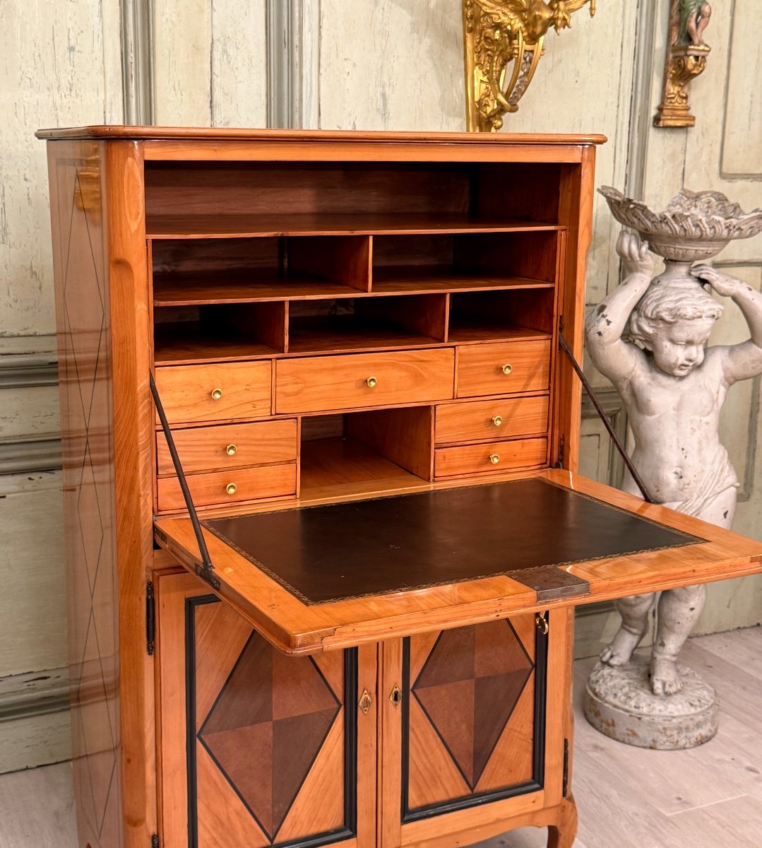 Jean Francois Hache, Louis XV Style Marquetry Secretary, 18th Century-photo-1