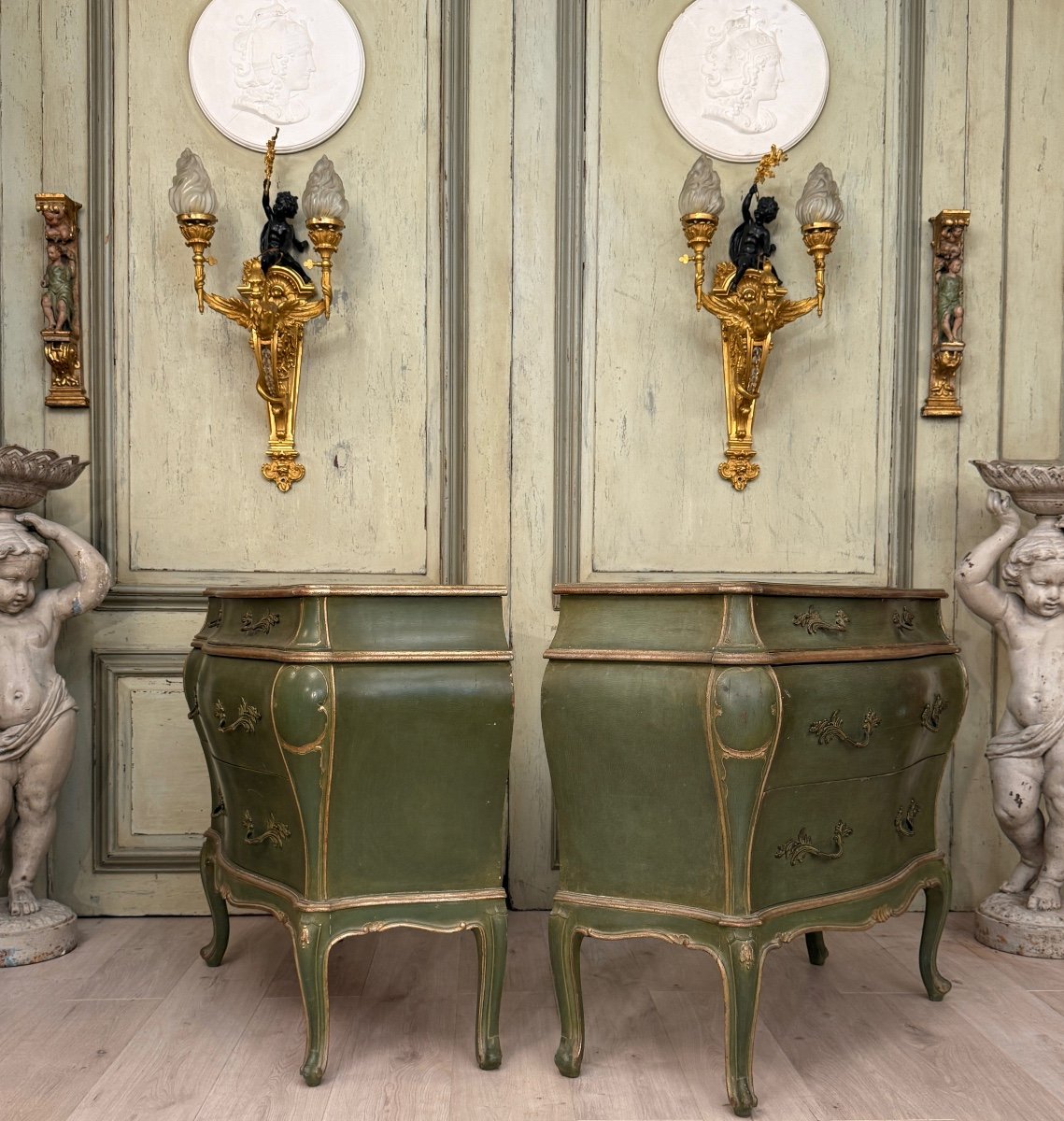 Pair Of Venetian Lacquered Wood Chests Of Drawers Circa 1900-photo-2