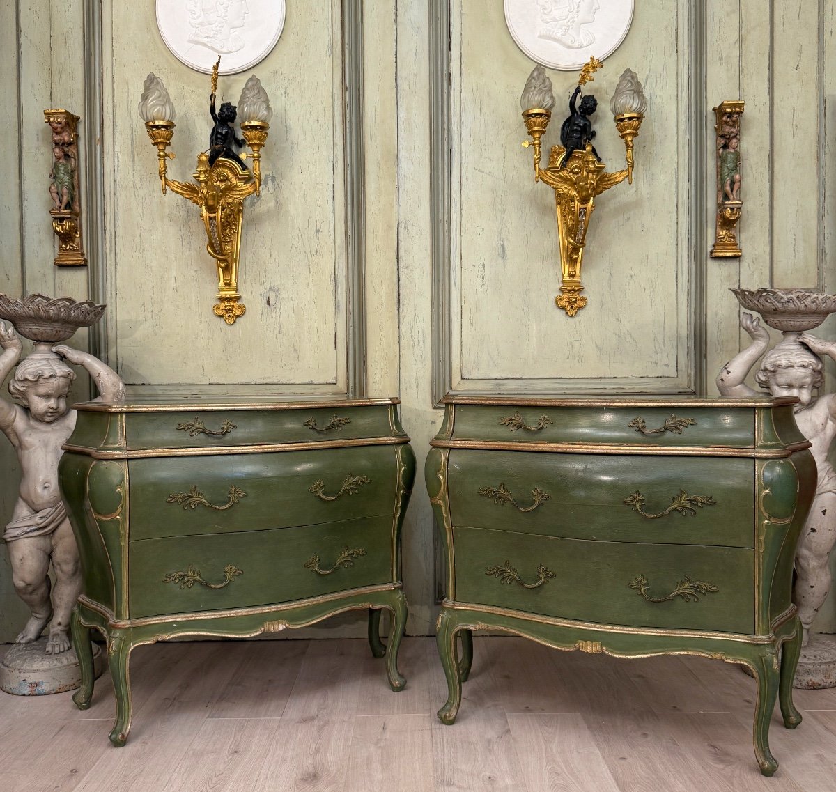 Pair Of Venetian Lacquered Wood Chests Of Drawers Circa 1900-photo-3