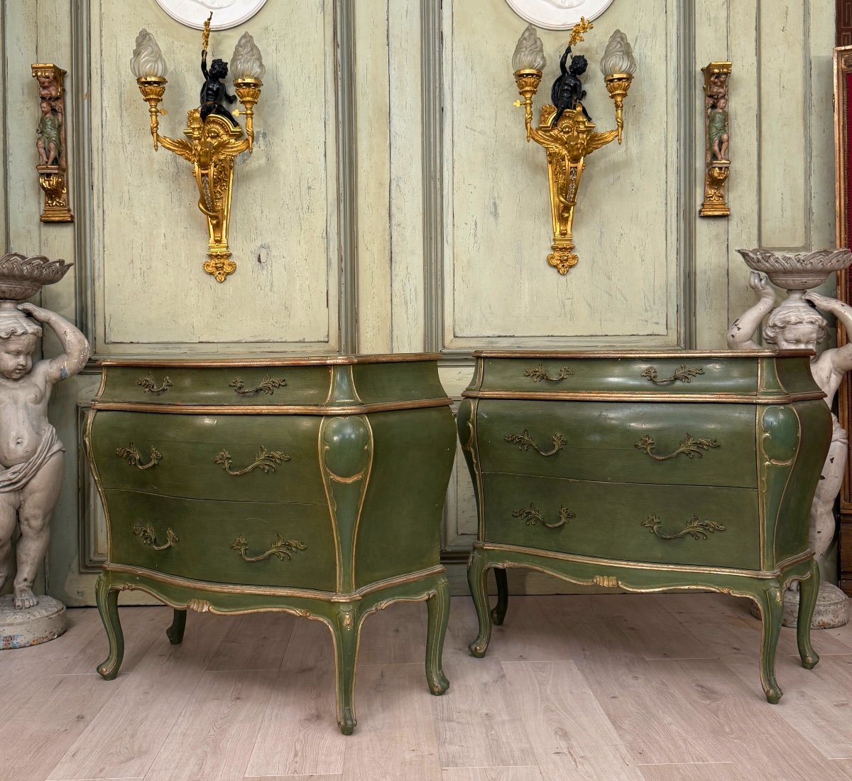 Pair Of Venetian Lacquered Wood Chests Of Drawers Circa 1900-photo-2