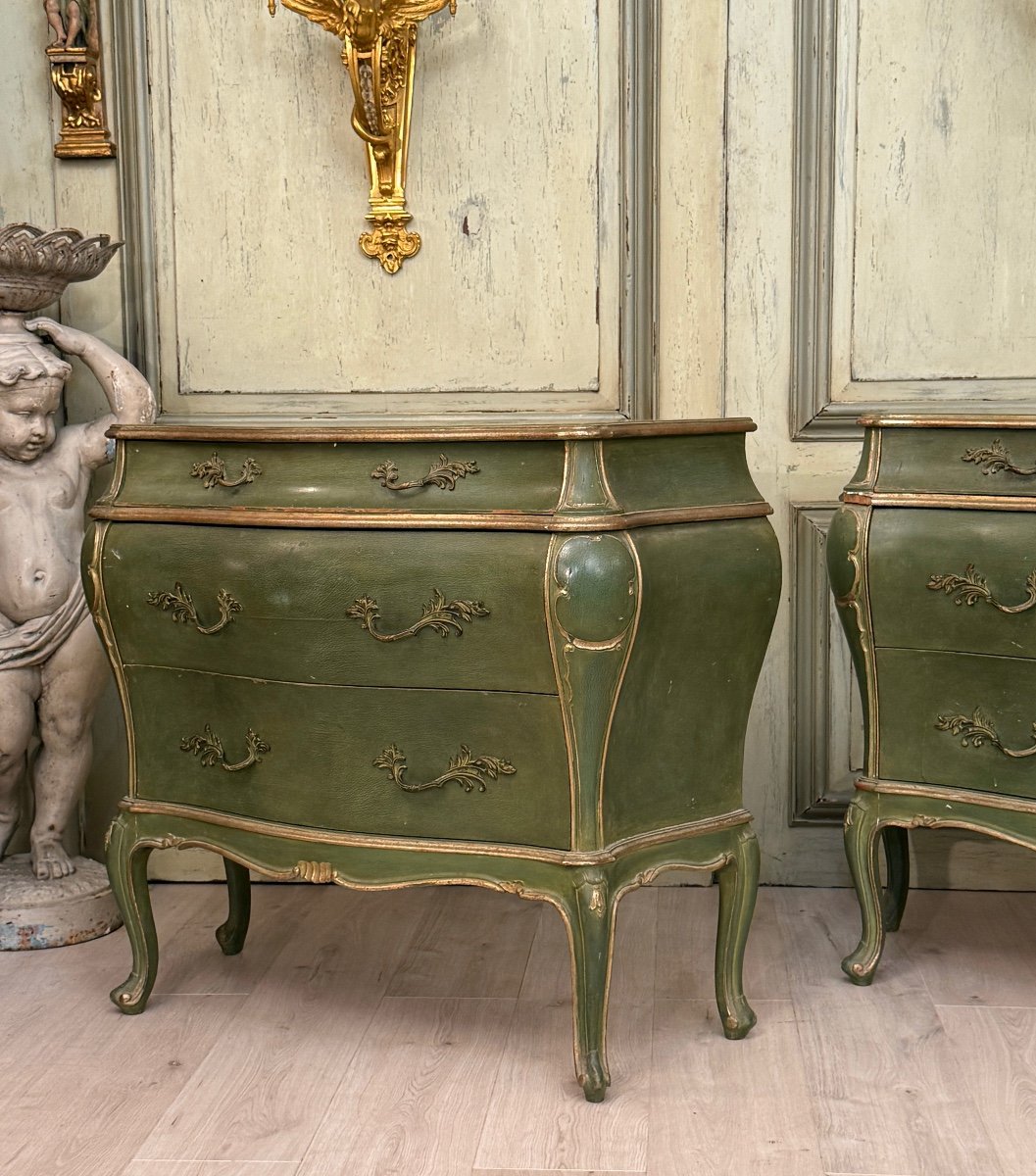 Pair Of Venetian Lacquered Wood Chests Of Drawers Circa 1900-photo-4