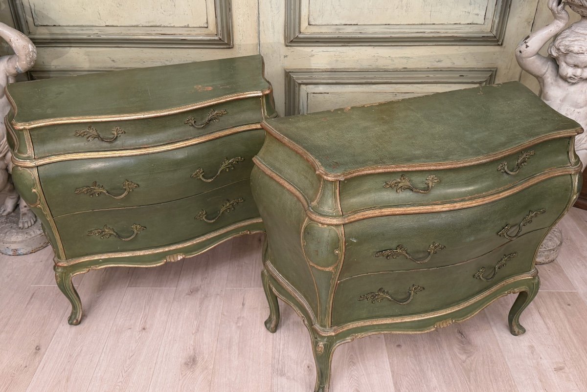 Pair Of Venetian Lacquered Wood Chests Of Drawers Circa 1900-photo-3