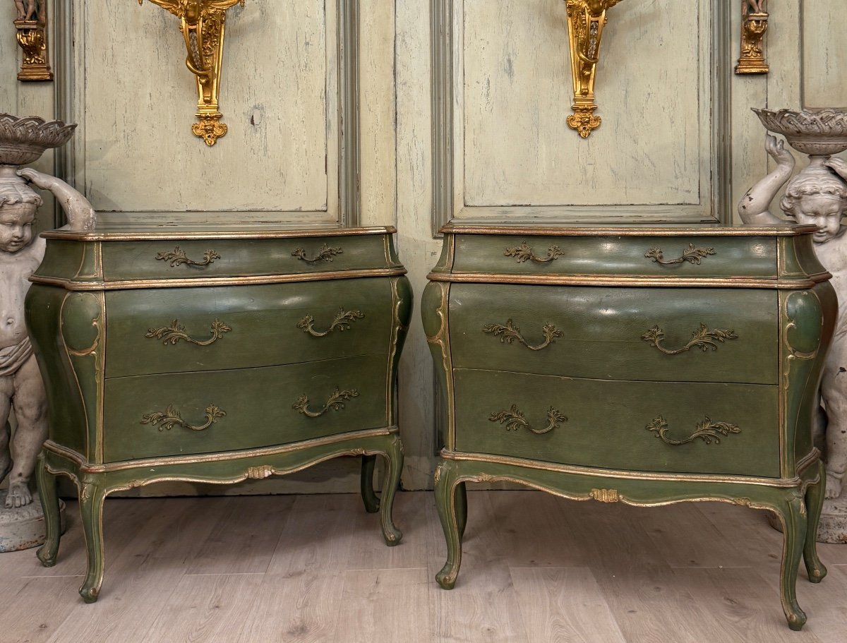 Pair Of Venetian Lacquered Wood Chests Of Drawers Circa 1900-photo-8