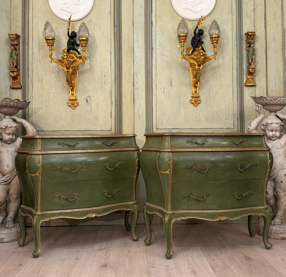 Pair Of Venetian Lacquered Wood Chests Of Drawers Circa 1900