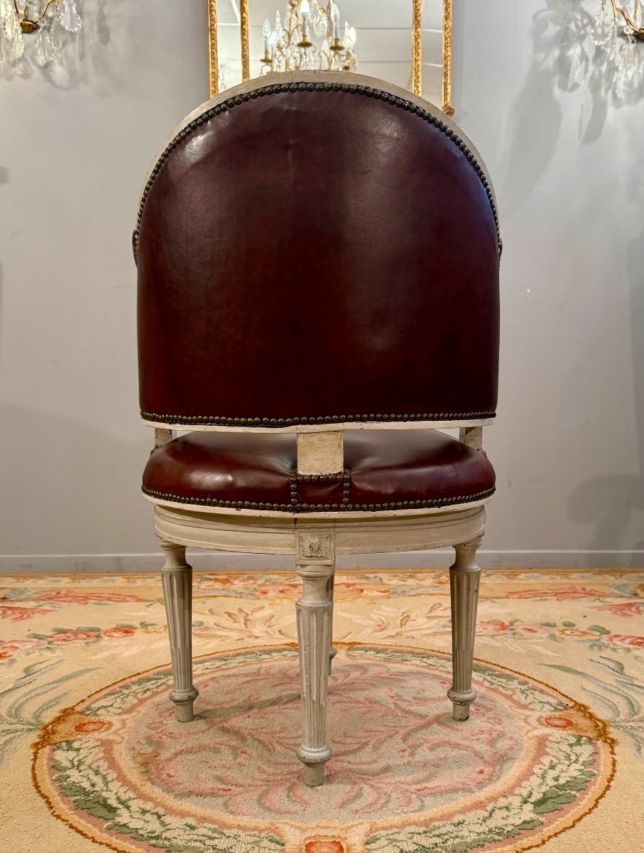 Fauteuil De Bureau Pivotant A Roulement d'Epoque Louis XVI, Vers 1780-photo-1