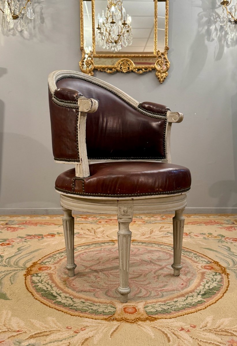 Fauteuil De Bureau Pivotant A Roulement d'Epoque Louis XVI, Vers 1780