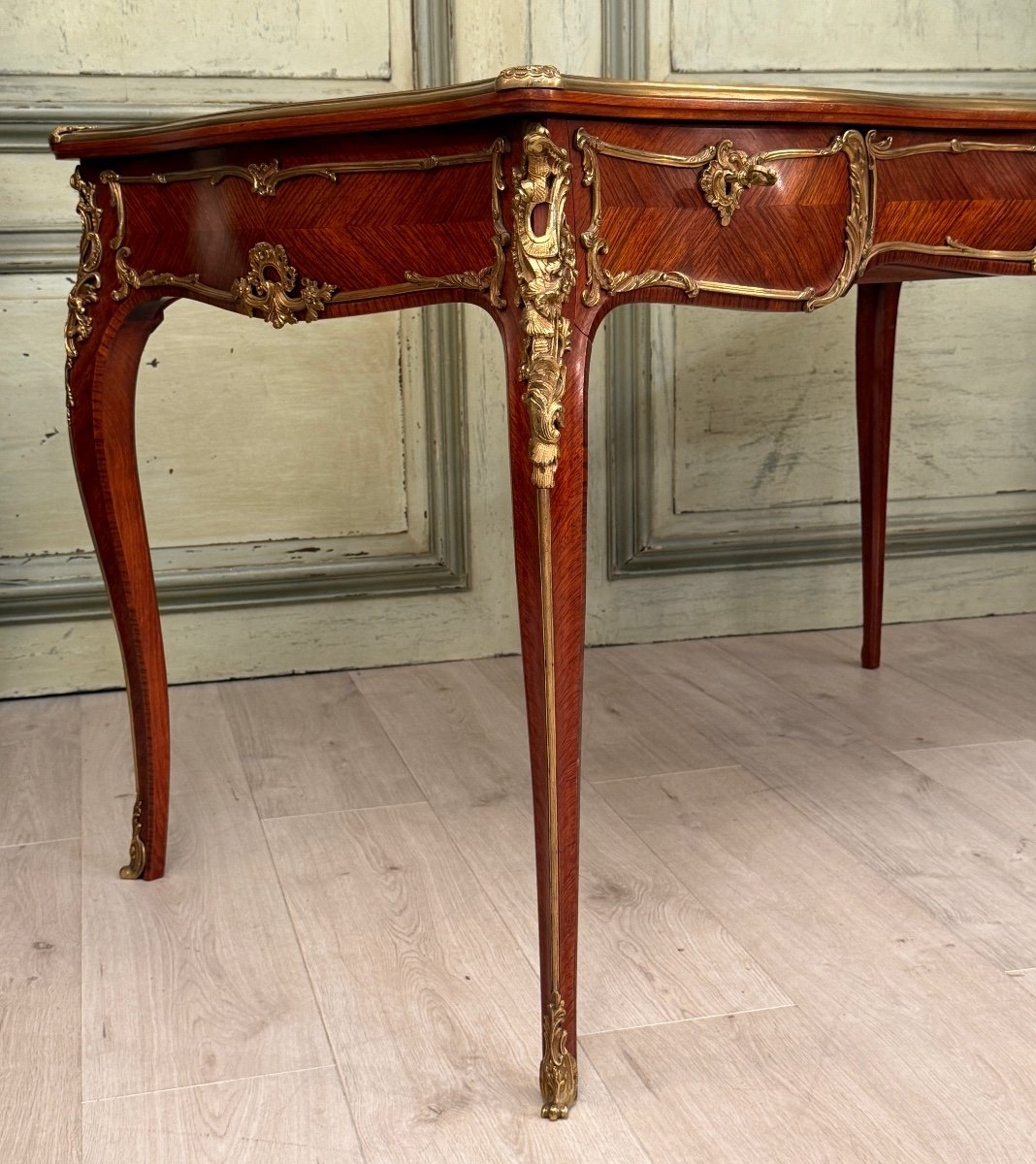 Bureau Plat En Marqueterie De Style Louis XV Travail Du Faubourg Vers 1900-photo-6