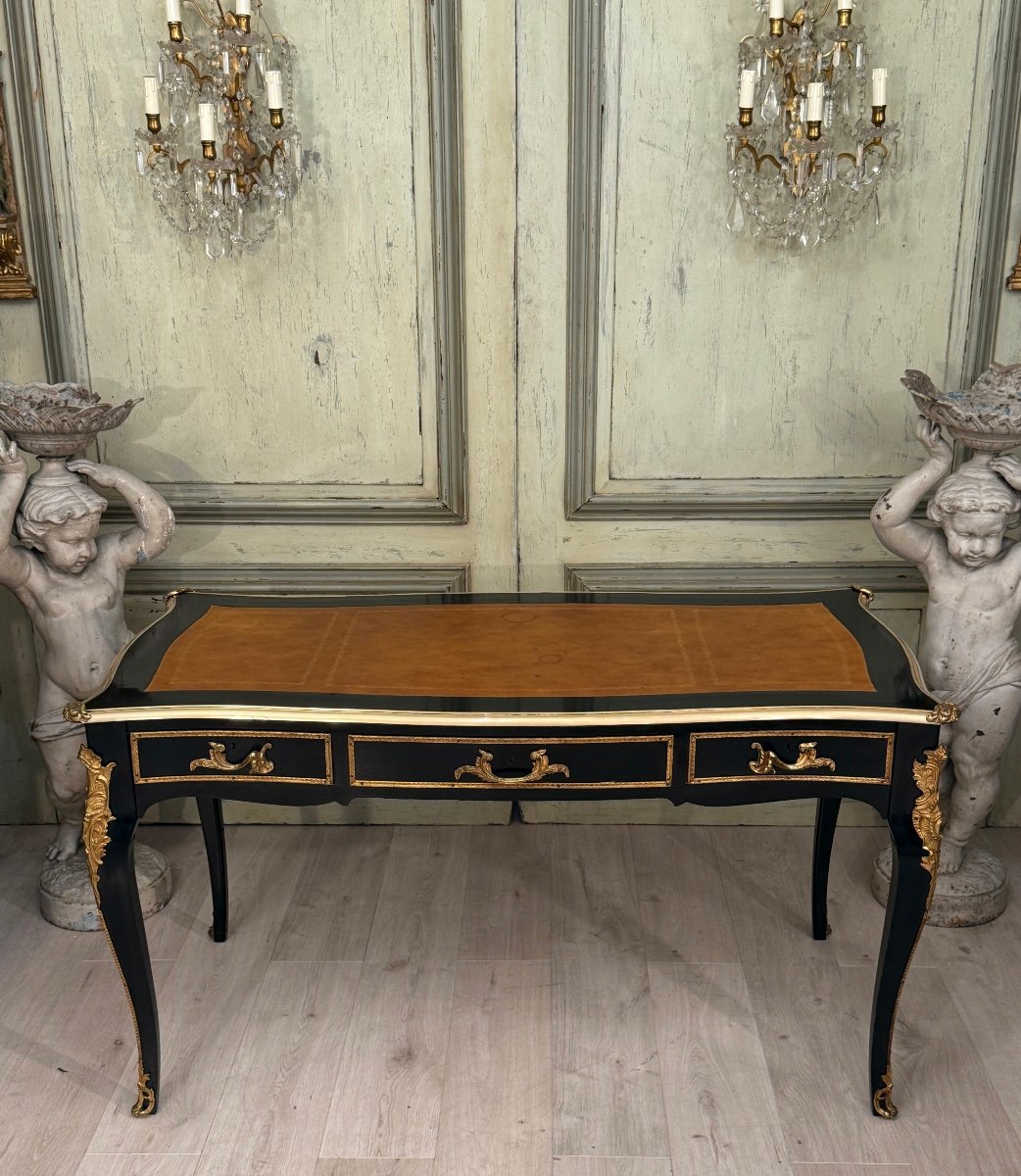 Maison Jansen, Louis XV Style Black Lacquered Desk Circa 1940-1950 -photo-3