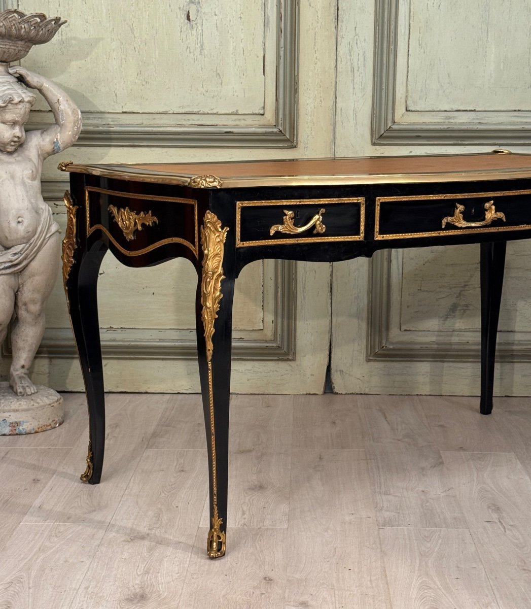 Maison Jansen, Louis XV Style Black Lacquered Desk Circa 1940-1950 