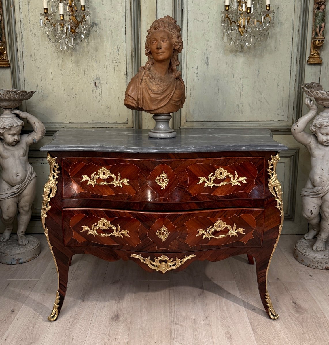 Louis XV Period Marquetry Sauteuse Chest Of Drawers Circa 1750-photo-2