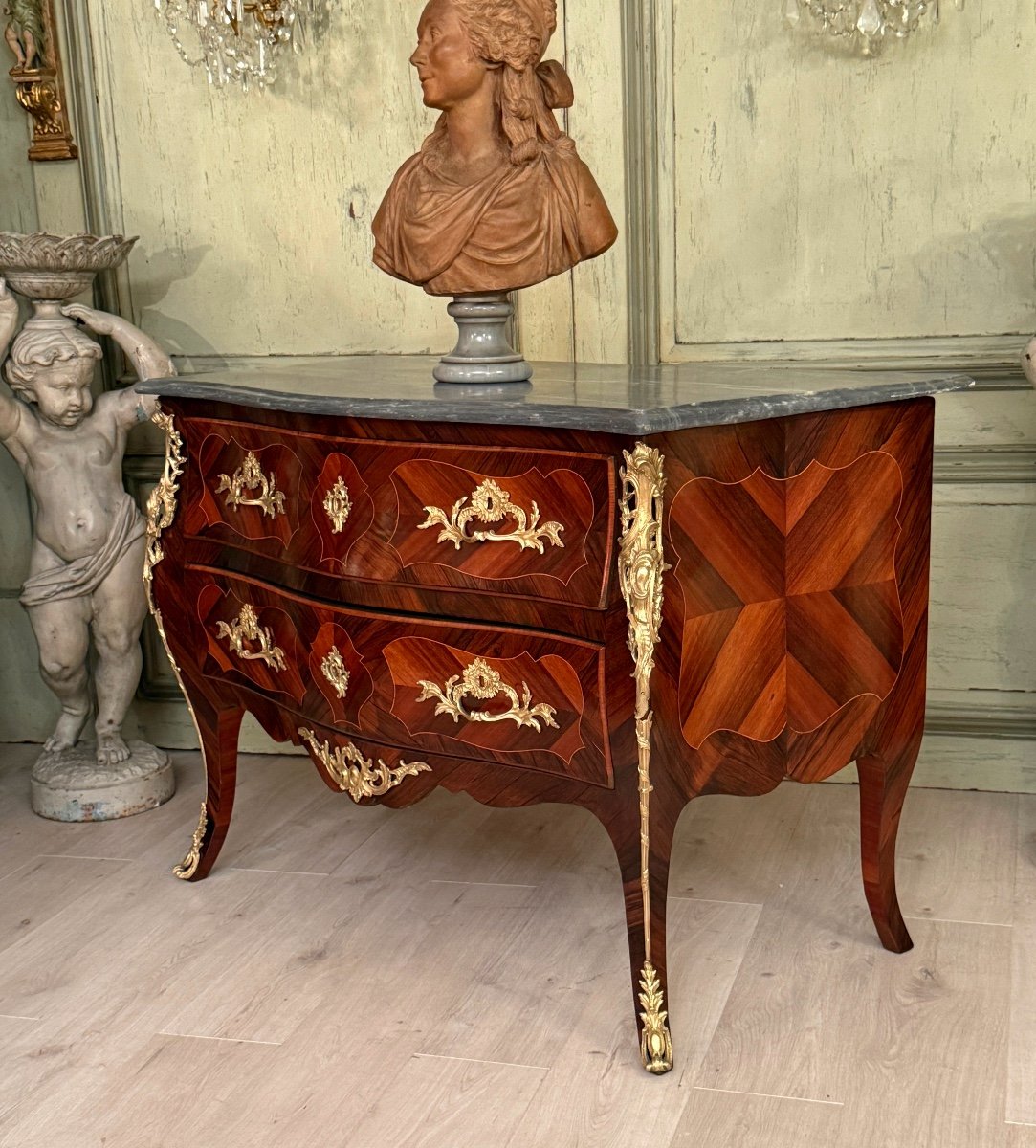 Louis XV Period Marquetry Sauteuse Chest Of Drawers Circa 1750-photo-3