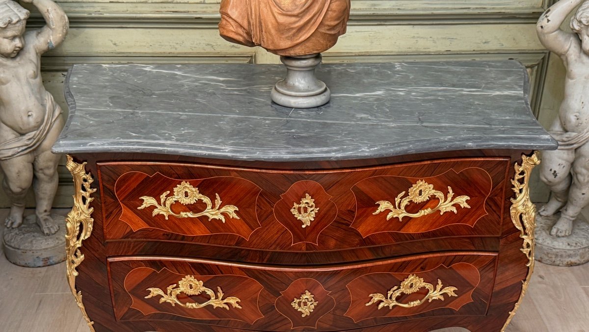 Louis XV Period Marquetry Sauteuse Chest Of Drawers Circa 1750-photo-1