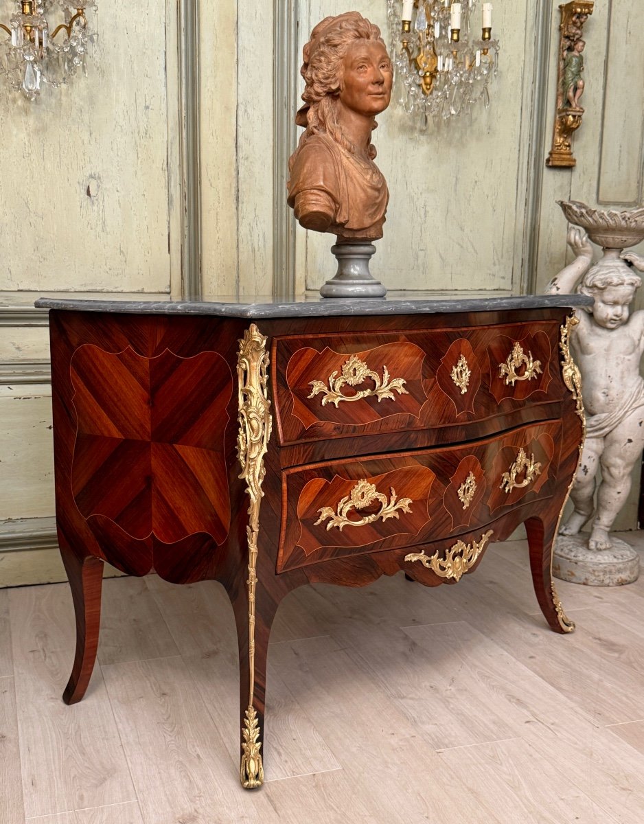 Louis XV Period Marquetry Sauteuse Chest Of Drawers Circa 1750-photo-2