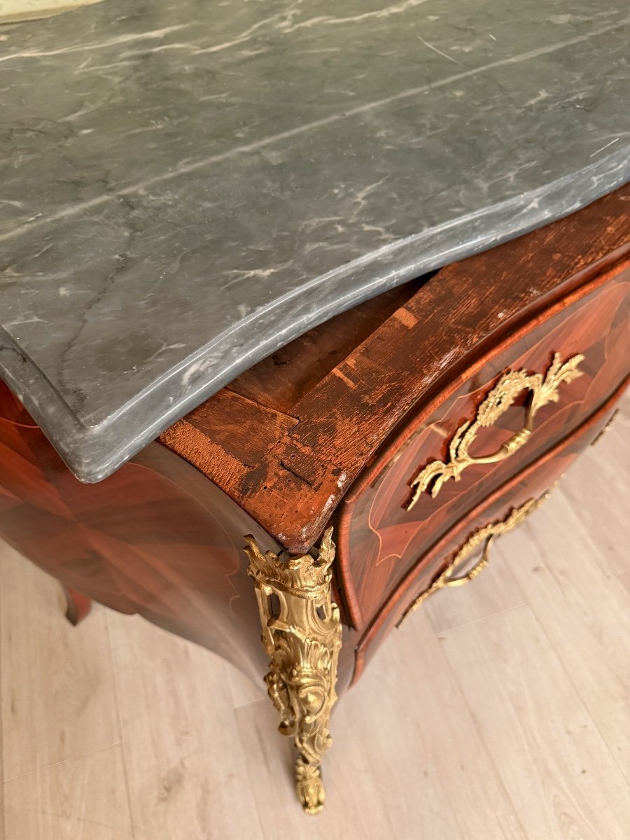 Louis XV Period Marquetry Sauteuse Chest Of Drawers Circa 1750-photo-3