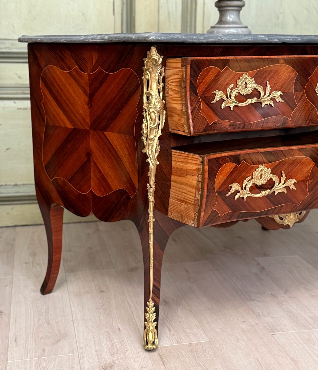 Louis XV Period Marquetry Sauteuse Chest Of Drawers Circa 1750-photo-4