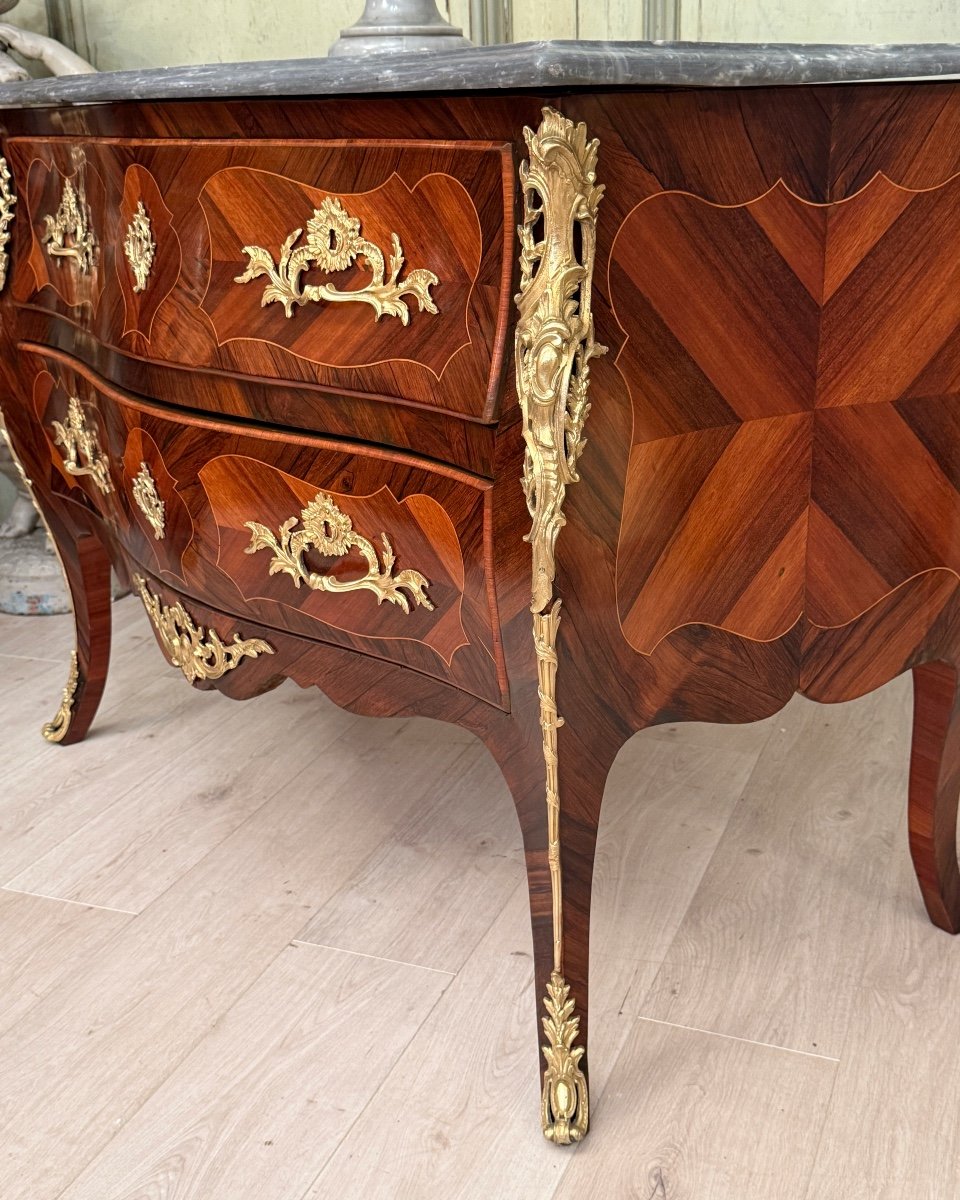 Louis XV Period Marquetry Sauteuse Chest Of Drawers Circa 1750-photo-6