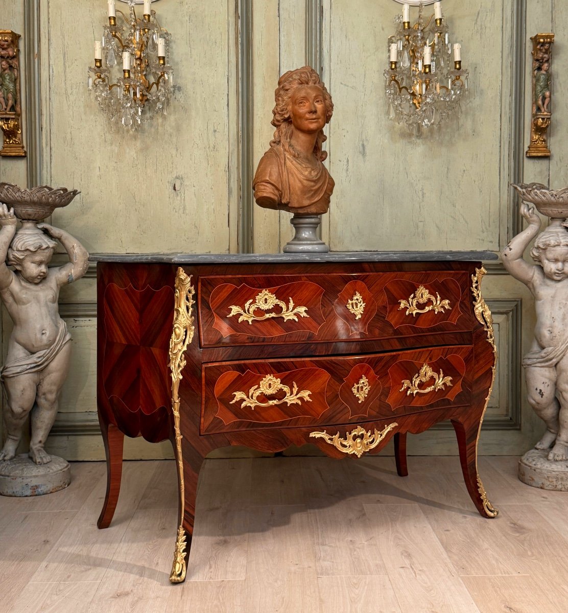 Louis XV Period Marquetry Sauteuse Chest Of Drawers Circa 1750