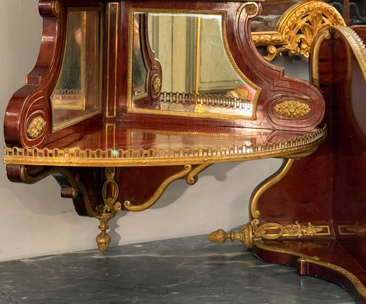 Pair Of Louis XVI Style Speckled Mahogany Corner Shelves, 19th Century-photo-4