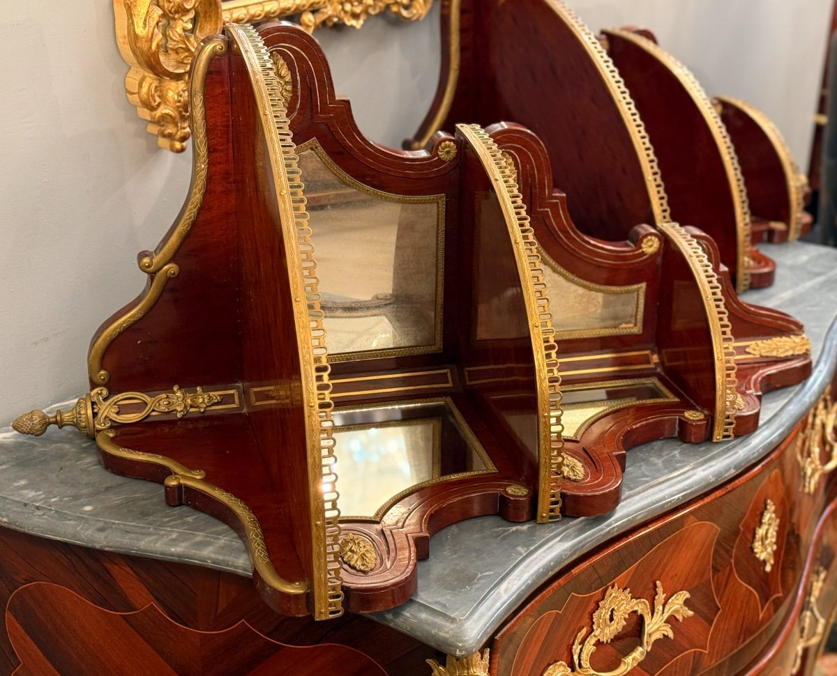 Pair Of Louis XVI Style Speckled Mahogany Corner Shelves, 19th Century-photo-2