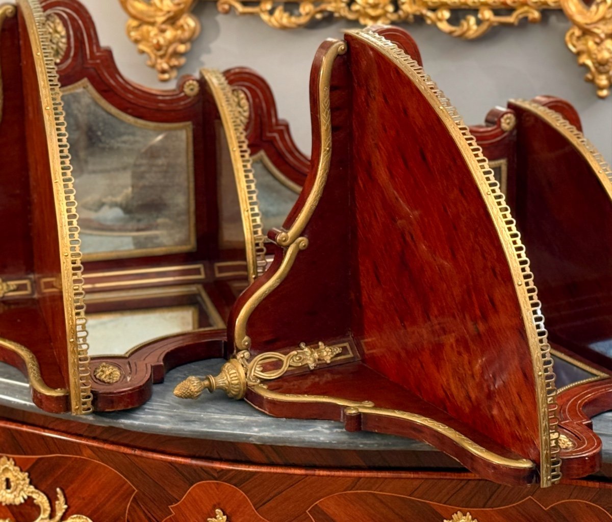 Pair Of Louis XVI Style Speckled Mahogany Corner Shelves, 19th Century-photo-7